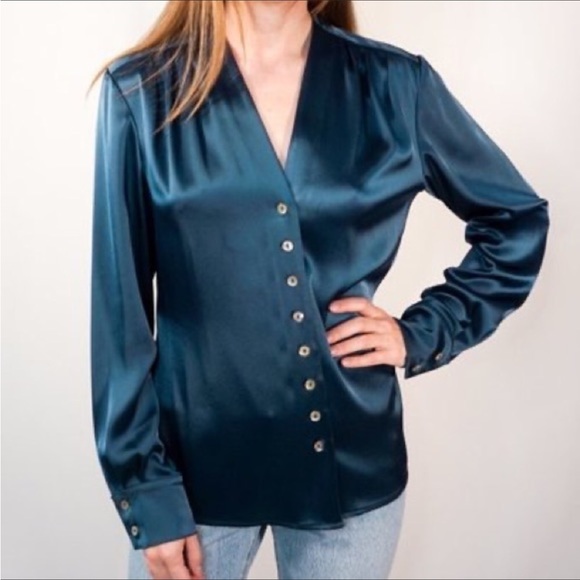 St. John Tops - St. John Couture Silk Satin Blouse Teal